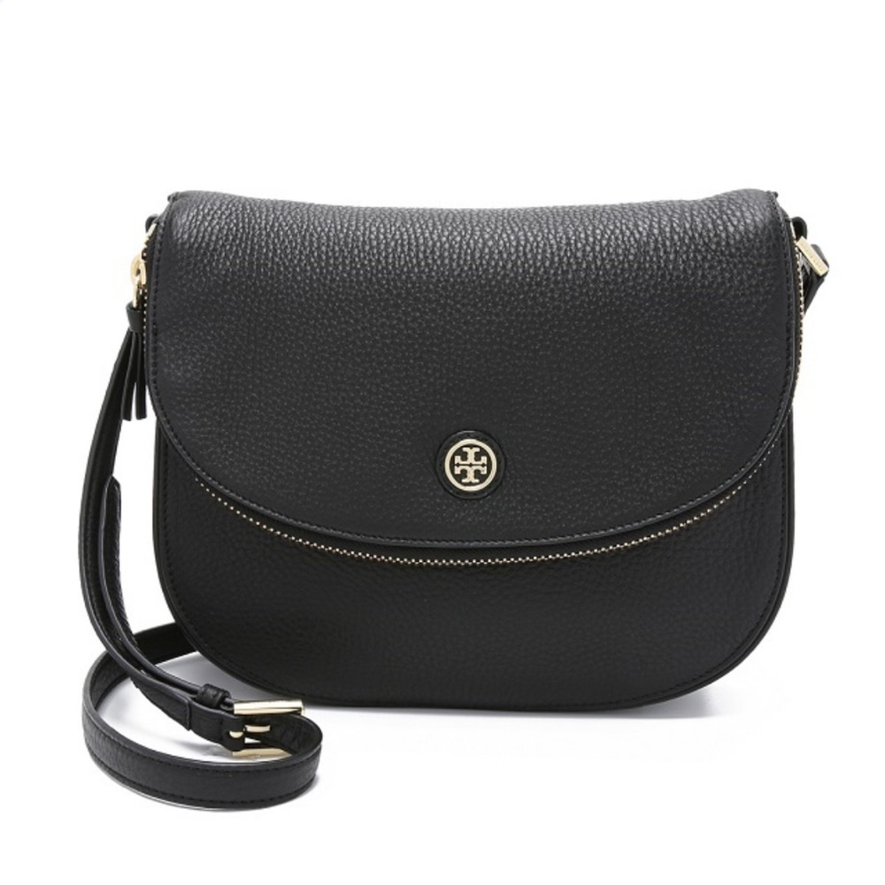 NWT Tory Burch Robinson Pebbled Leather Messenger
Bag - Black
